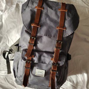 Kaukko Travel Laptop Backpack - Gray Canvas with Faux Leather Straps